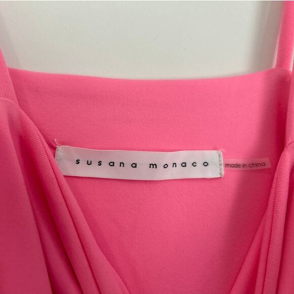 NWOT Susana Monaco Thong Spaghetti Strap Square Neck Bodysuit, Pink, Women's XS - Picture 3 of 3